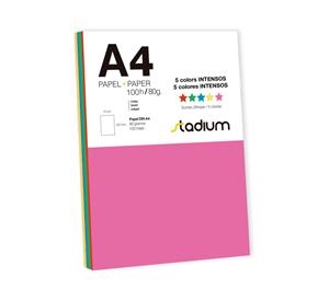 PAQUETE 100 HOJAS COLORES INTENSOS STADIUM A4 80GR - PAQUET 100 FEUILLES A4 COULEURS ASSORTIES  | 8435477021647