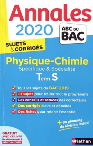 ANNALES BAC 2020PHYSIQUE-CHIMIE TLE S SPÉCIFIQUE ET SPÉCIALITÉ - SUJETS & CORRIGÉS | 9782091574387 | COLLECTIF