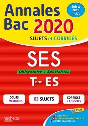 ANNALES BAC 2020 SES TLE ES OBLIGATOIRE ET SPÉCIALITÉS - SUJETS ET CORRIGÉS | 9782017081685 | COLLECTIF