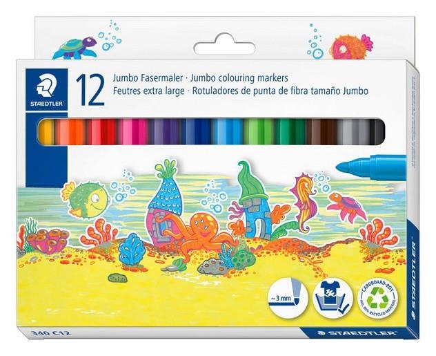 ROTAULADOR STAEDTLER WATERCOLOUR 12 COLORES 340 JUMBO | 4007817140352