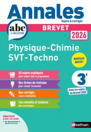 ANNALES BREVET PHYSIQUE CHIMIE - SVT - TECHNO 2026 - CORRIGÉ | 9782095050245 | COLLECTIF