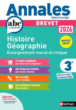 ANNALES BREVET HISTOIRE GÉOGRAPHIE ENSEIGNEMENT MORAL ET CIVIQUE 2026 - CORRIGÉ | 9782095050238 | COLLECTIF